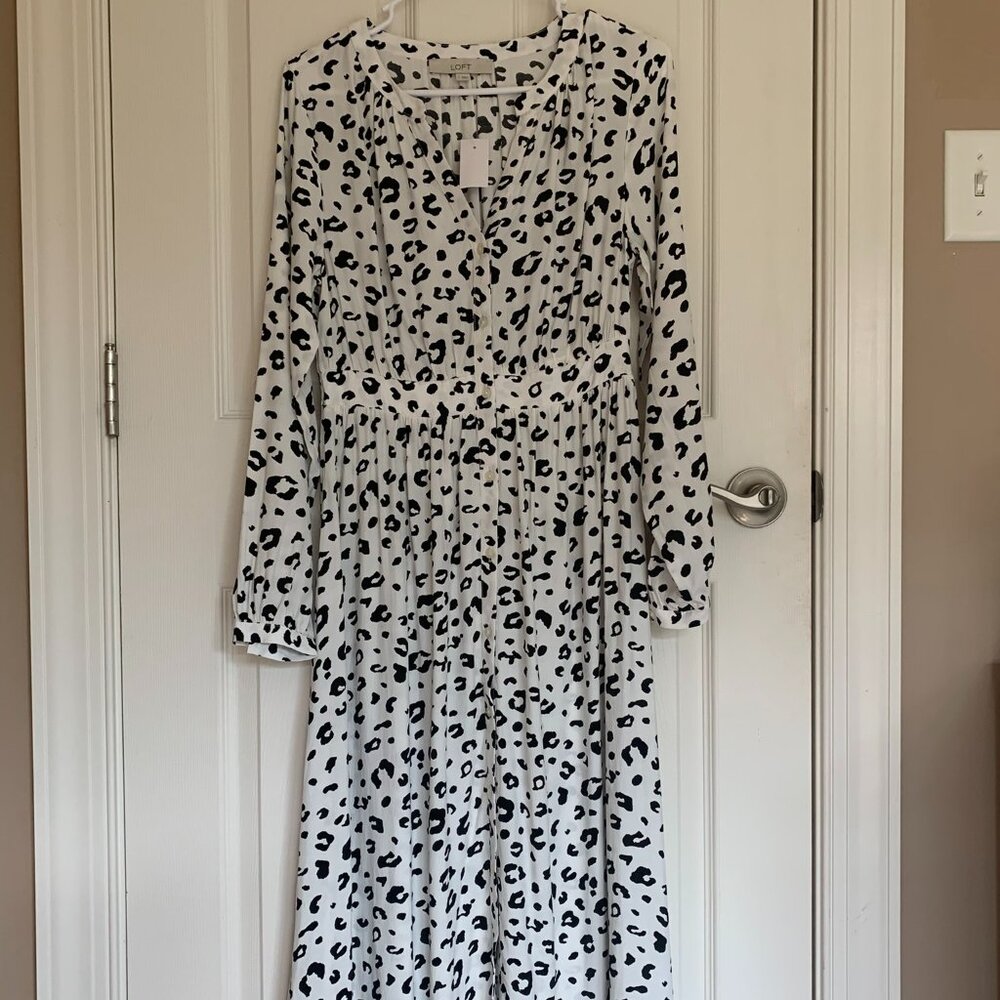 Ann Taylor LOFT Women's Animal Print Long Sleeve Dress, Black/White, size 2 NWT